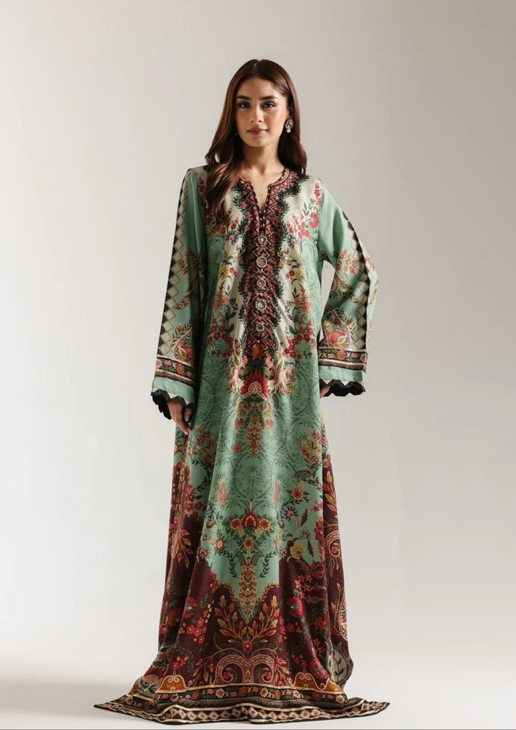 Dilkash: 2-Piece Mint Mosaic Kaftan