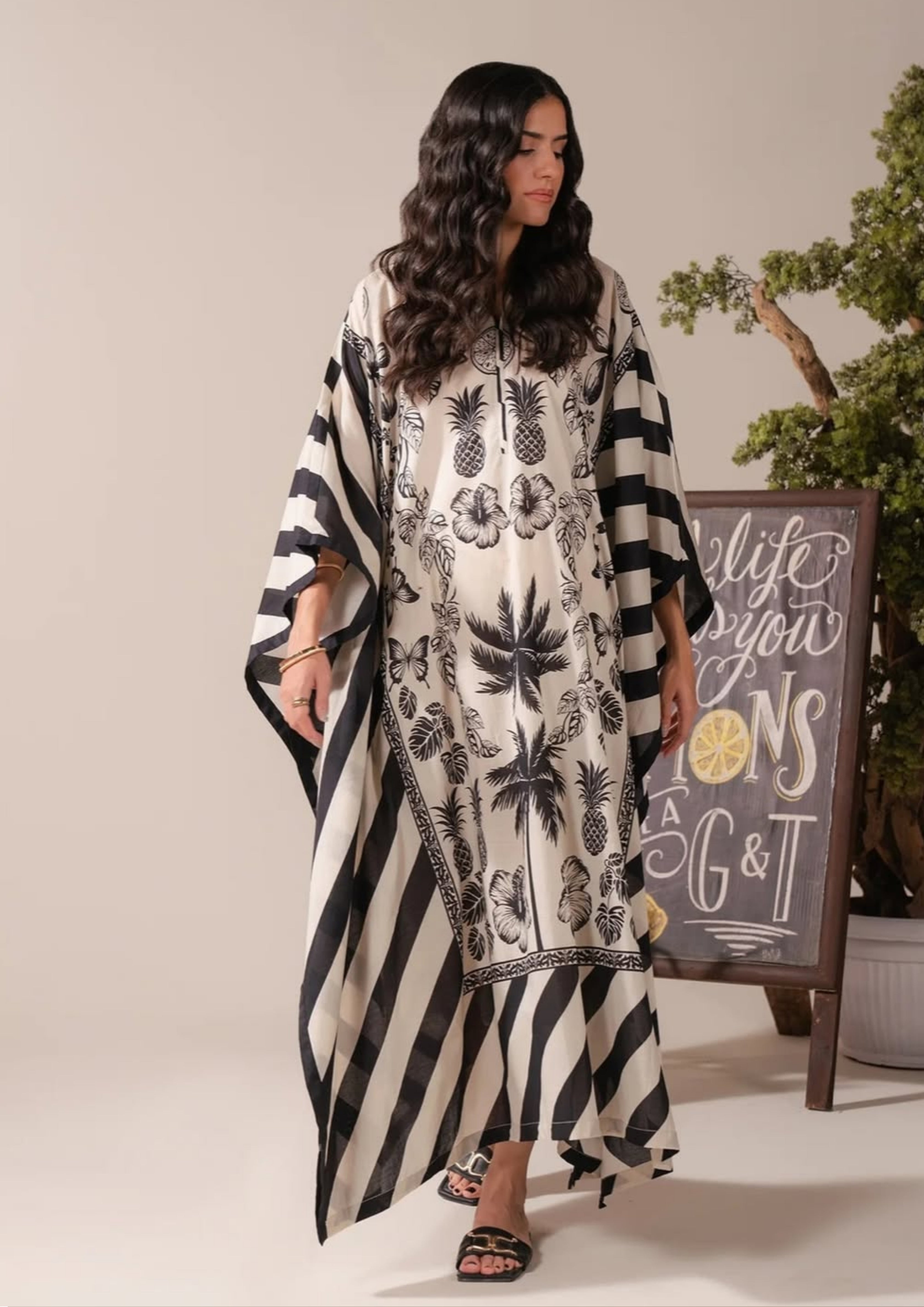 Sia: 2-Piece Tropical Striped Kaftan