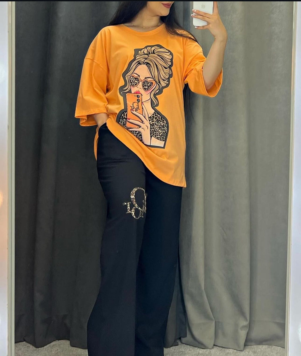 ZCC-15  Printed Drop-Shoulder Tee Trousers