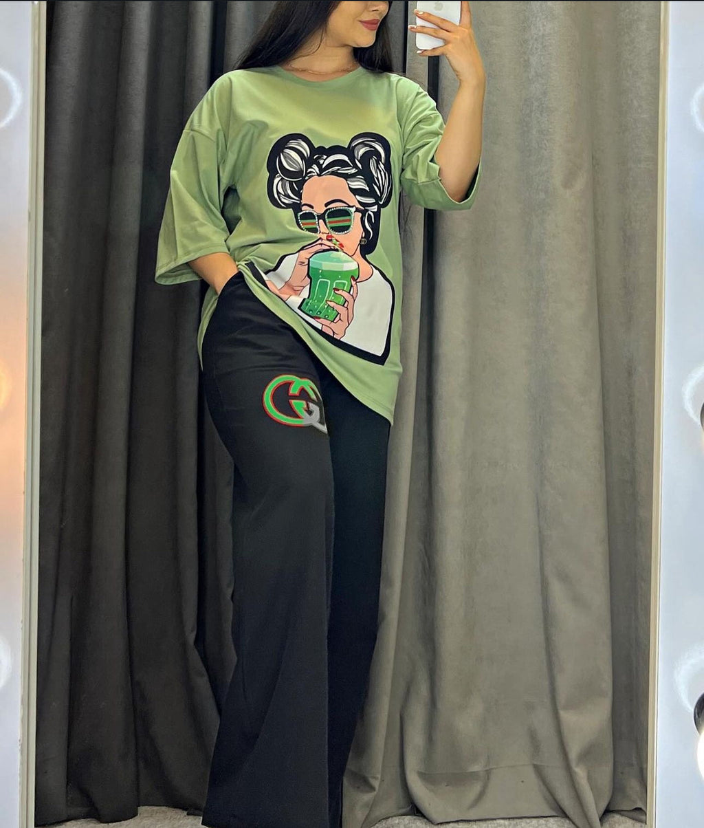 ZCC-15  Printed Drop-Shoulder Tee Trousers